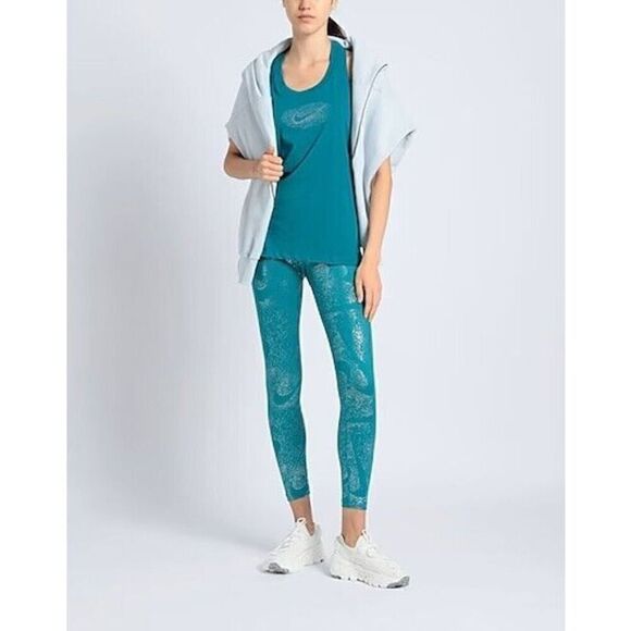 New Nike One Women's Metallic Jade & Silve Sparkle Mid Rise Leggings MEDIUM - Picture 1 of 4